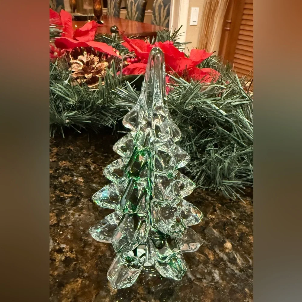 Vintage Price Products Crystal Clear Glass /Green Stripe Christmas Tree 6